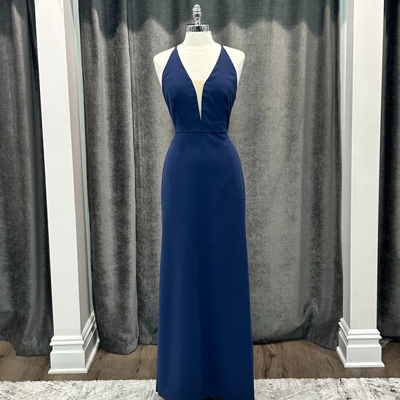 Sofia Blue V-Neck Low Back Crepe Gown Style BB111N1 Size 12 - Picture 1 of 3